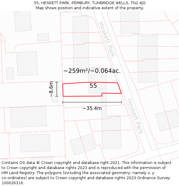 55, HESKETT PARK, PEMBURY, TUNBRIDGE WELLS, TN2 4JG: Plot and title map