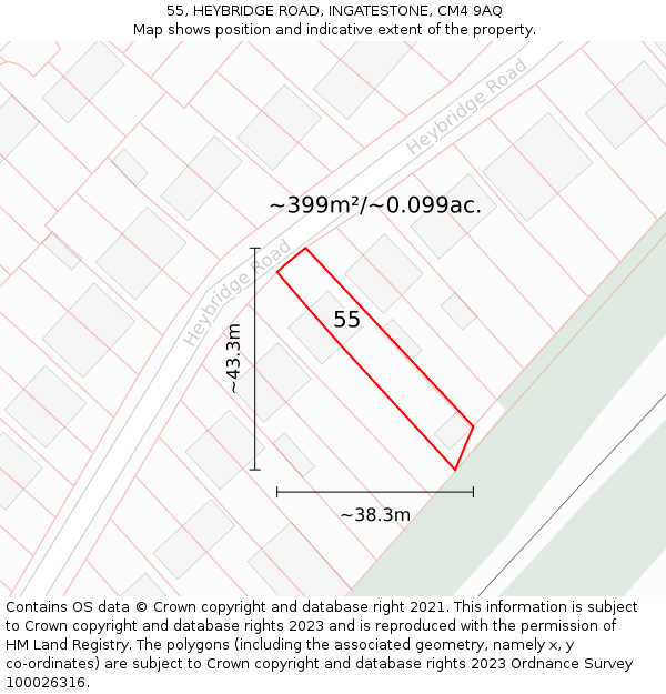 55, HEYBRIDGE ROAD, INGATESTONE, CM4 9AQ: Plot and title map