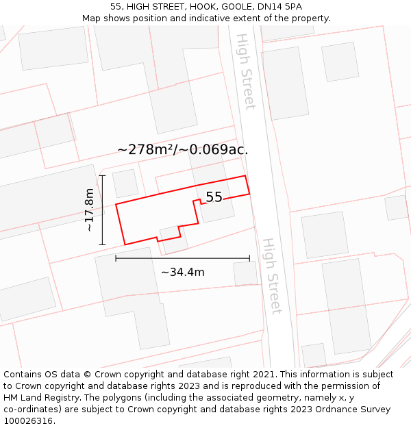 55, HIGH STREET, HOOK, GOOLE, DN14 5PA: Plot and title map