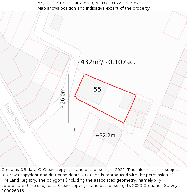 55, HIGH STREET, NEYLAND, MILFORD HAVEN, SA73 1TE: Plot and title map