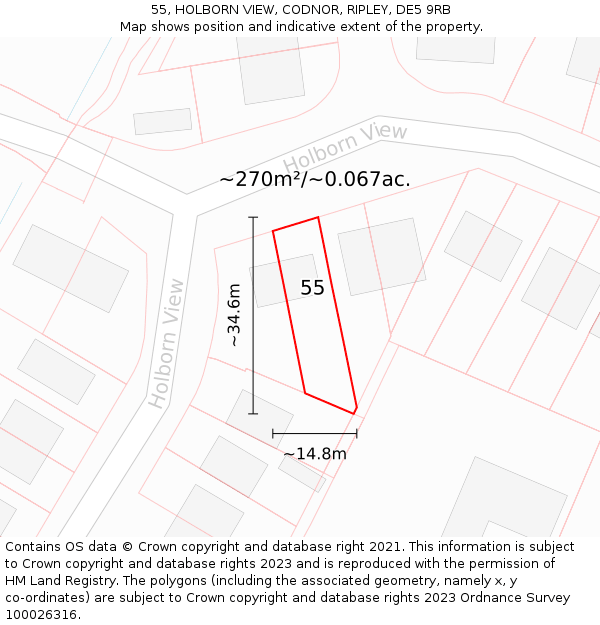 55, HOLBORN VIEW, CODNOR, RIPLEY, DE5 9RB: Plot and title map