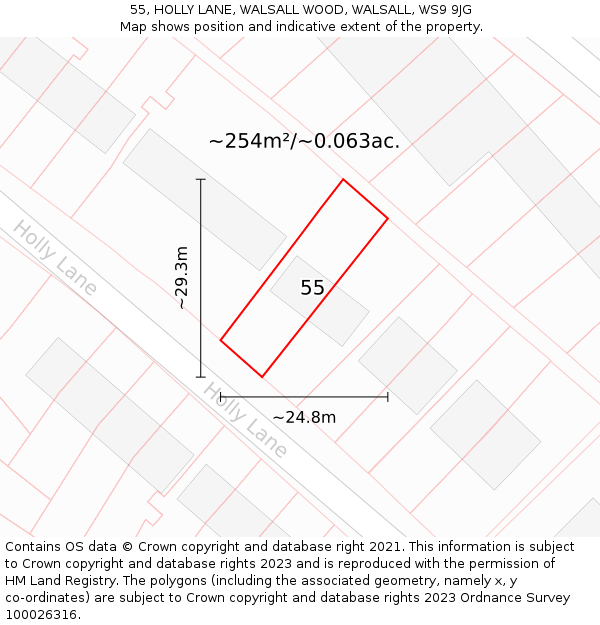 55, HOLLY LANE, WALSALL WOOD, WALSALL, WS9 9JG: Plot and title map