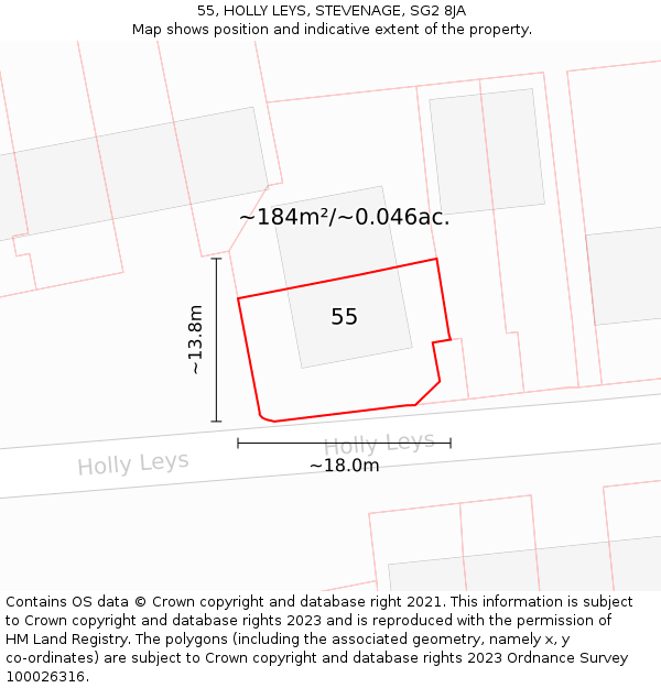 55, HOLLY LEYS, STEVENAGE, SG2 8JA: Plot and title map