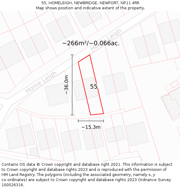 55, HOMELEIGH, NEWBRIDGE, NEWPORT, NP11 4RR: Plot and title map