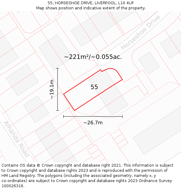 55, HORSESHOE DRIVE, LIVERPOOL, L10 4UF: Plot and title map