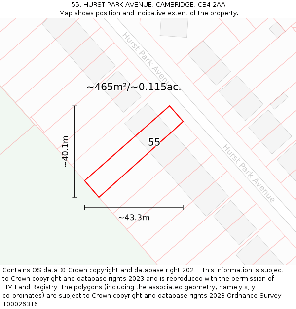 55, HURST PARK AVENUE, CAMBRIDGE, CB4 2AA: Plot and title map