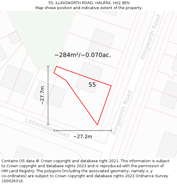 55, ILLINGWORTH ROAD, HALIFAX, HX2 9EN: Plot and title map