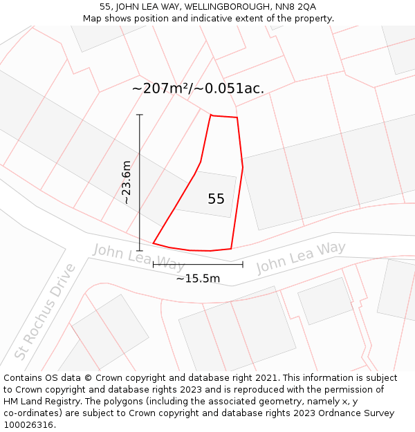 55, JOHN LEA WAY, WELLINGBOROUGH, NN8 2QA: Plot and title map