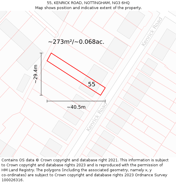 55, KENRICK ROAD, NOTTINGHAM, NG3 6HQ: Plot and title map