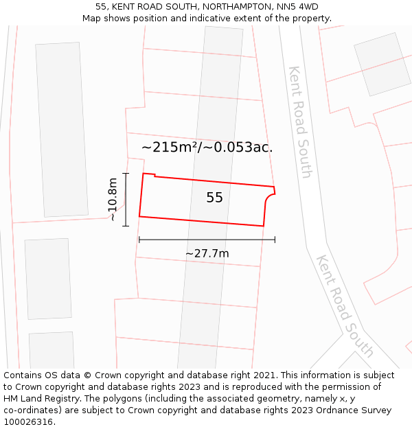 55, KENT ROAD SOUTH, NORTHAMPTON, NN5 4WD: Plot and title map