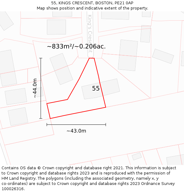 55, KINGS CRESCENT, BOSTON, PE21 0AP: Plot and title map