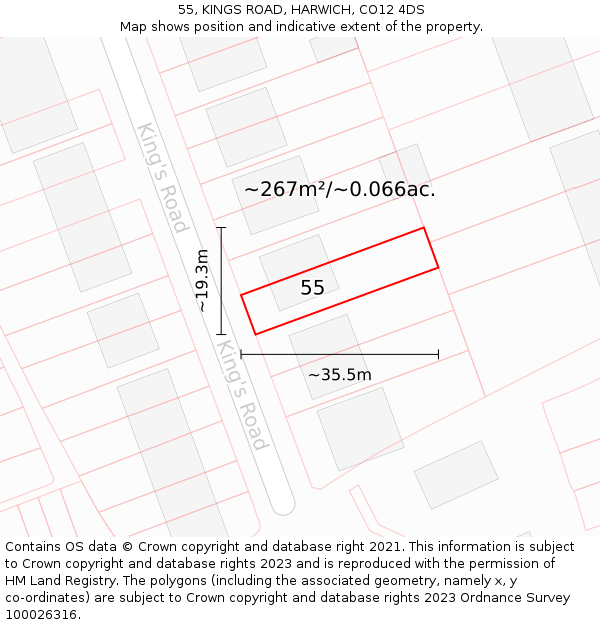 55, KINGS ROAD, HARWICH, CO12 4DS: Plot and title map