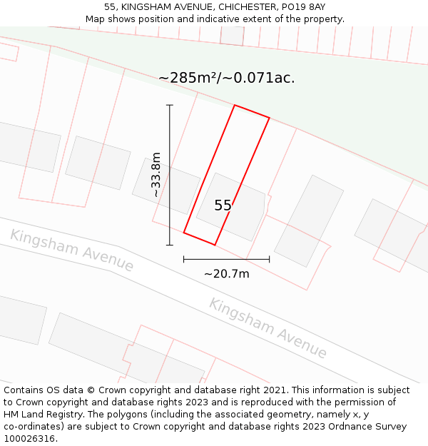 55, KINGSHAM AVENUE, CHICHESTER, PO19 8AY: Plot and title map