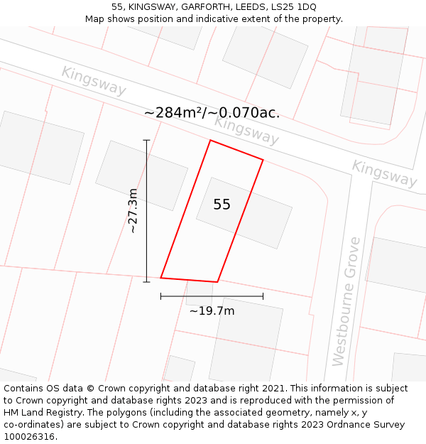 55, KINGSWAY, GARFORTH, LEEDS, LS25 1DQ: Plot and title map