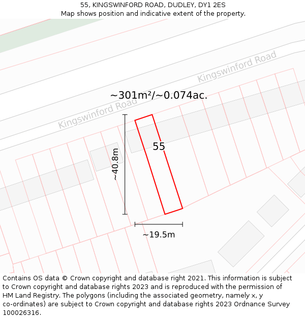 55, KINGSWINFORD ROAD, DUDLEY, DY1 2ES: Plot and title map