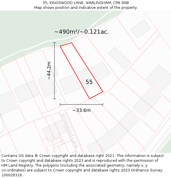 55, KINGSWOOD LANE, WARLINGHAM, CR6 9AB: Plot and title map