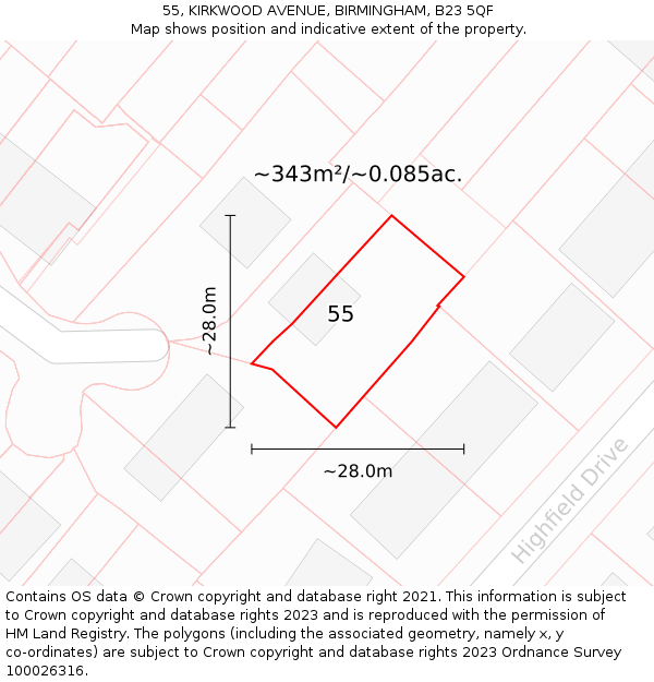 55, KIRKWOOD AVENUE, BIRMINGHAM, B23 5QF: Plot and title map