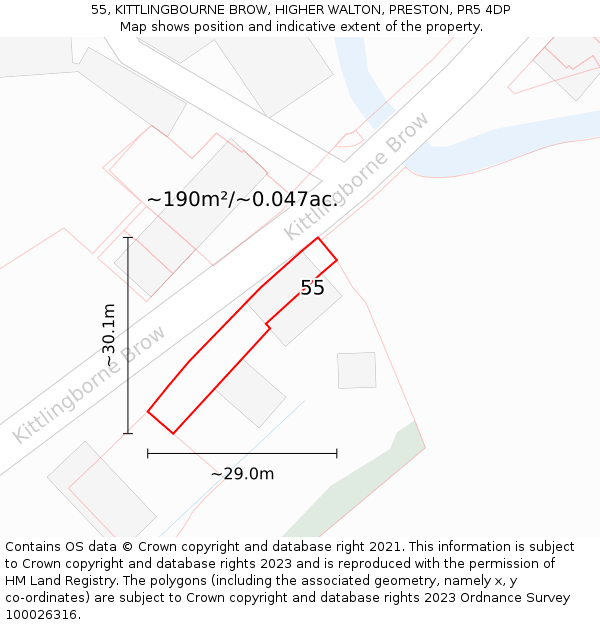 55, KITTLINGBOURNE BROW, HIGHER WALTON, PRESTON, PR5 4DP: Plot and title map