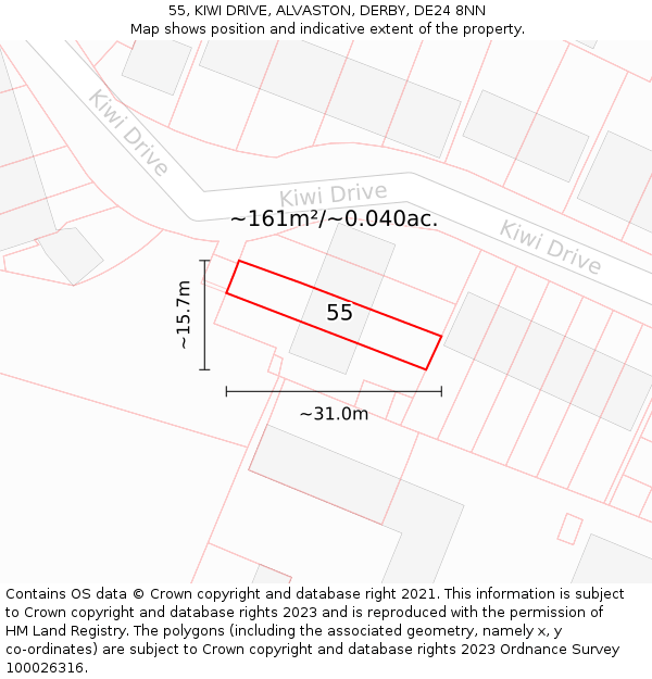 55, KIWI DRIVE, ALVASTON, DERBY, DE24 8NN: Plot and title map