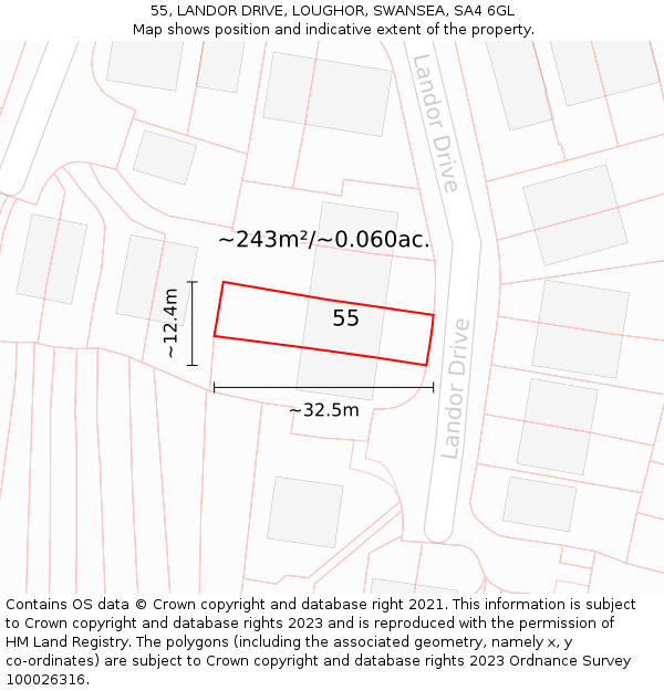 55, LANDOR DRIVE, LOUGHOR, SWANSEA, SA4 6GL: Plot and title map