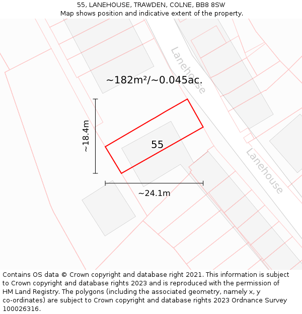 55, LANEHOUSE, TRAWDEN, COLNE, BB8 8SW: Plot and title map