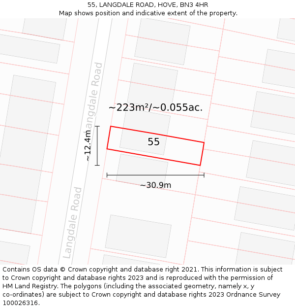 55, LANGDALE ROAD, HOVE, BN3 4HR: Plot and title map