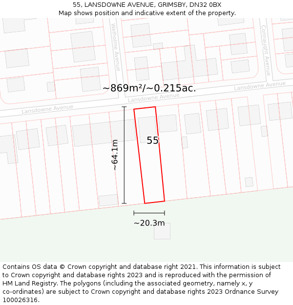 55, LANSDOWNE AVENUE, GRIMSBY, DN32 0BX: Plot and title map