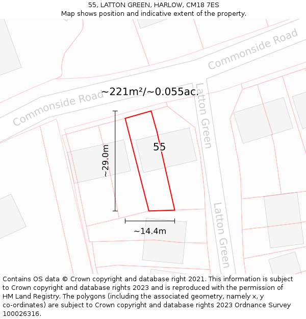 55, LATTON GREEN, HARLOW, CM18 7ES: Plot and title map