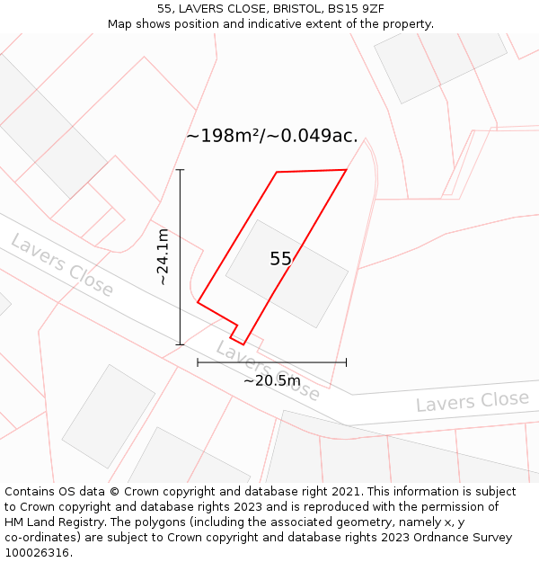 55, LAVERS CLOSE, BRISTOL, BS15 9ZF: Plot and title map