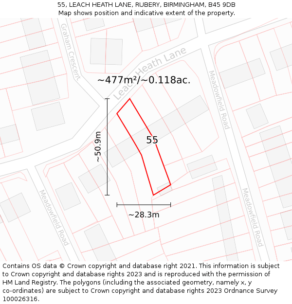 55, LEACH HEATH LANE, RUBERY, BIRMINGHAM, B45 9DB: Plot and title map