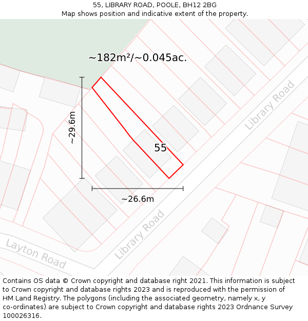 55, LIBRARY ROAD, POOLE, BH12 2BG: Plot and title map