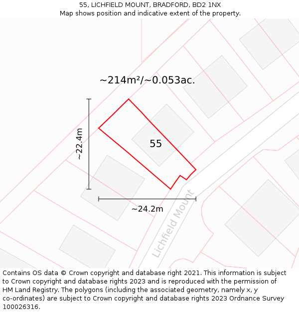 55, LICHFIELD MOUNT, BRADFORD, BD2 1NX: Plot and title map