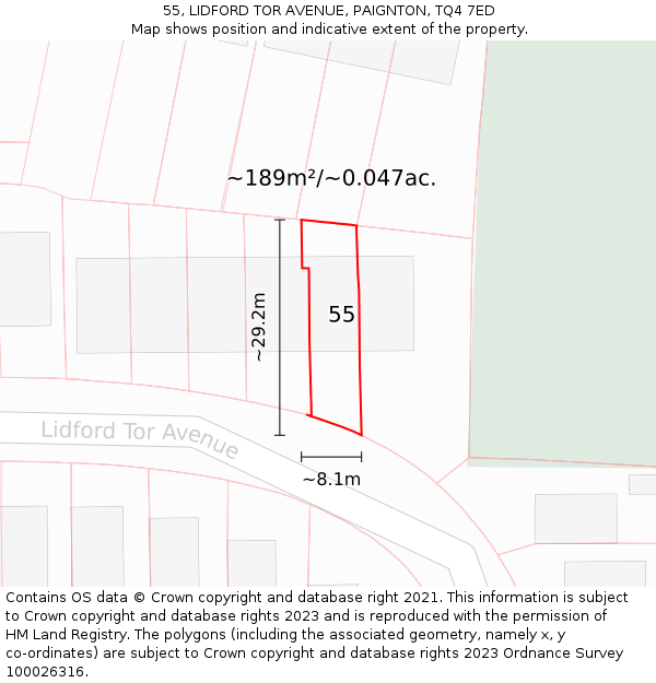 55, LIDFORD TOR AVENUE, PAIGNTON, TQ4 7ED: Plot and title map