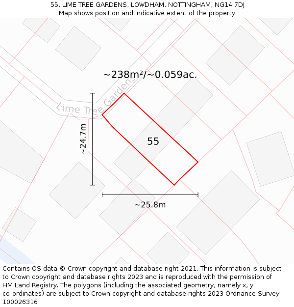 55, LIME TREE GARDENS, LOWDHAM, NOTTINGHAM, NG14 7DJ: Plot and title map