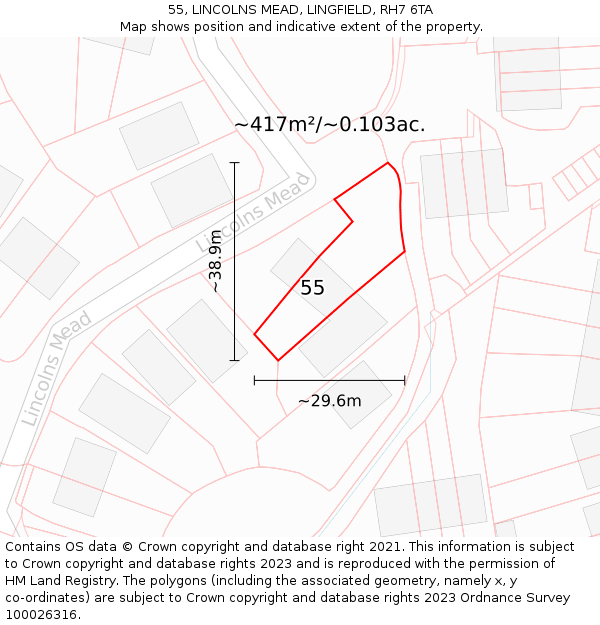 55, LINCOLNS MEAD, LINGFIELD, RH7 6TA: Plot and title map