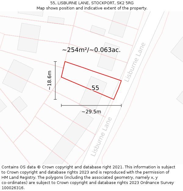 55, LISBURNE LANE, STOCKPORT, SK2 5RG: Plot and title map