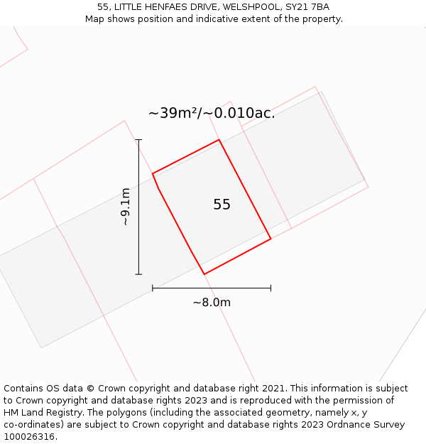 55, LITTLE HENFAES DRIVE, WELSHPOOL, SY21 7BA: Plot and title map