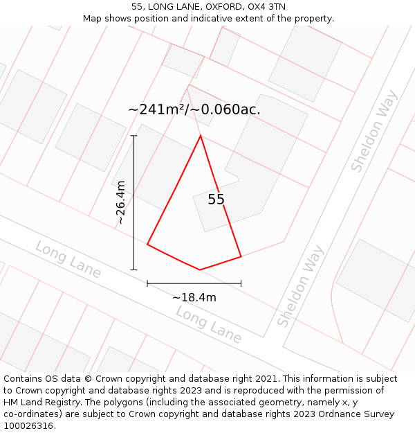 55, LONG LANE, OXFORD, OX4 3TN: Plot and title map