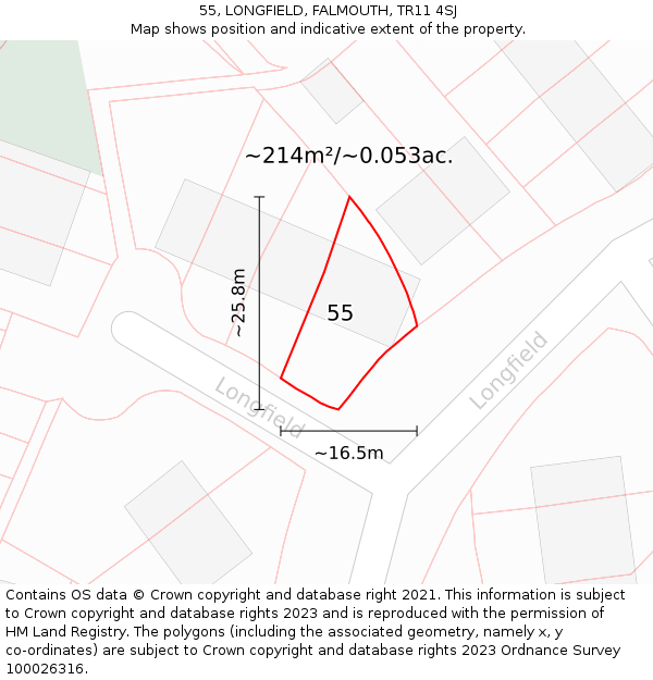 55, LONGFIELD, FALMOUTH, TR11 4SJ: Plot and title map