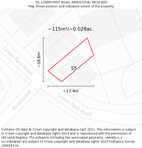 55, LOWER FANT ROAD, MAIDSTONE, ME16 8DP: Plot and title map