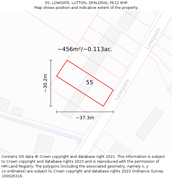 55, LOWGATE, LUTTON, SPALDING, PE12 9HP: Plot and title map