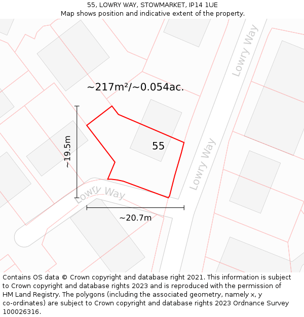 55, LOWRY WAY, STOWMARKET, IP14 1UE: Plot and title map