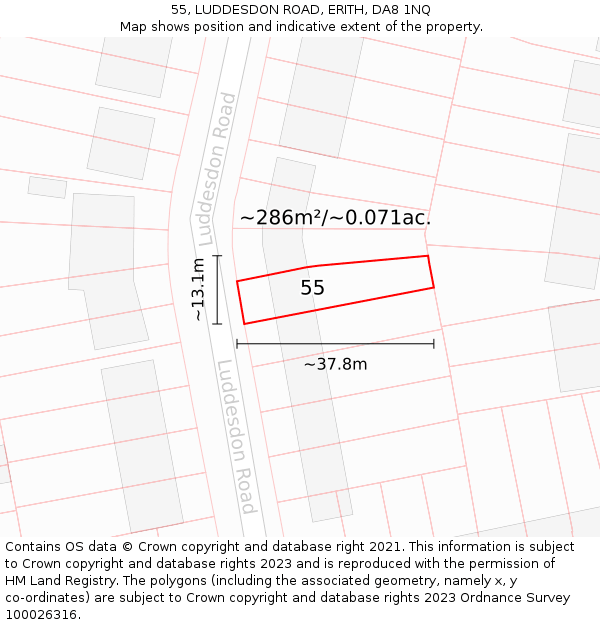 55, LUDDESDON ROAD, ERITH, DA8 1NQ: Plot and title map