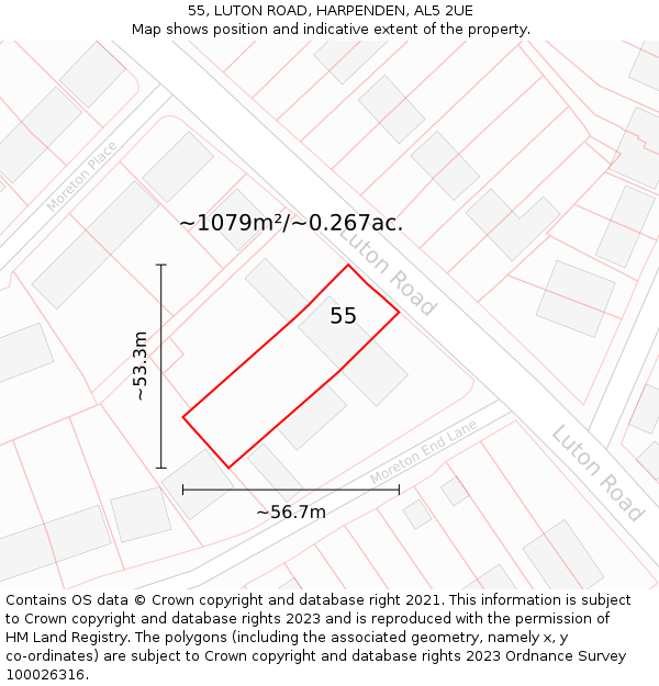 55, LUTON ROAD, HARPENDEN, AL5 2UE: Plot and title map