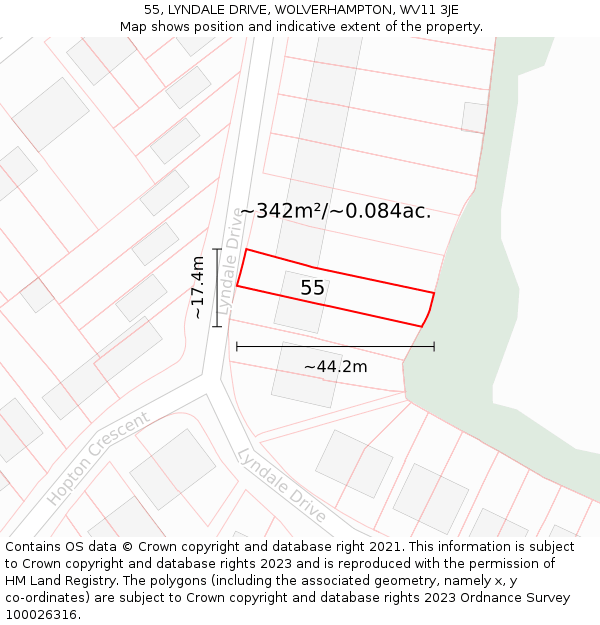 55, LYNDALE DRIVE, WOLVERHAMPTON, WV11 3JE: Plot and title map