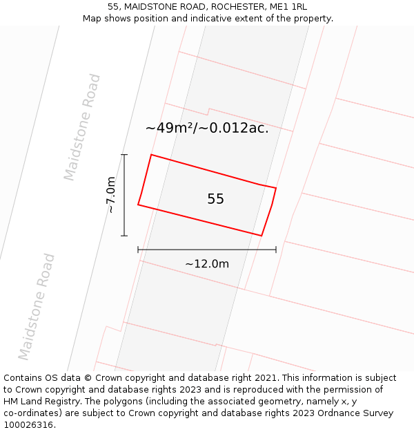 55, MAIDSTONE ROAD, ROCHESTER, ME1 1RL: Plot and title map