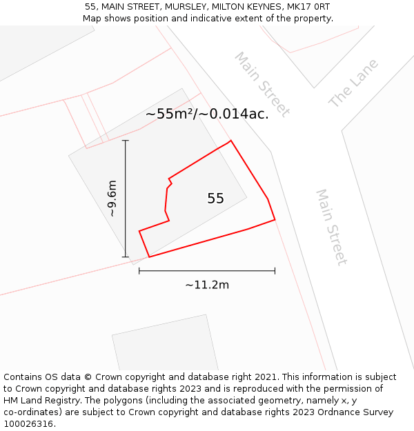 55, MAIN STREET, MURSLEY, MILTON KEYNES, MK17 0RT: Plot and title map