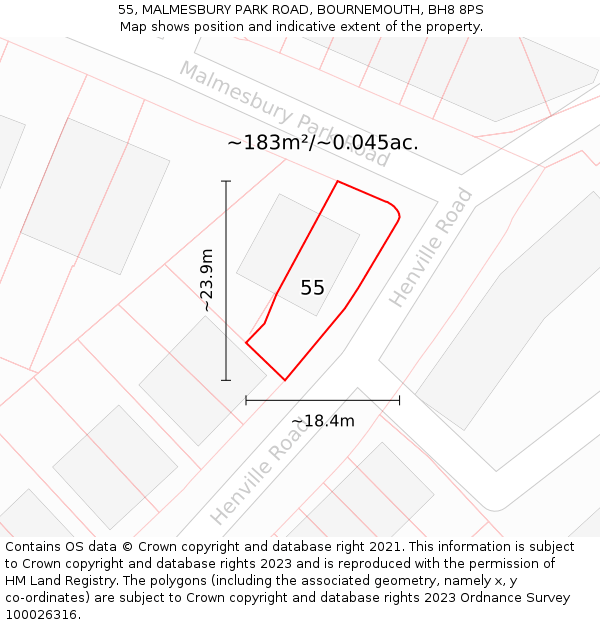 55, MALMESBURY PARK ROAD, BOURNEMOUTH, BH8 8PS: Plot and title map