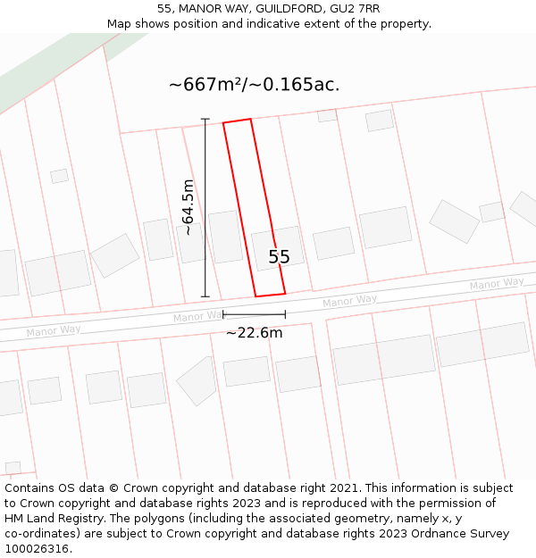 55, MANOR WAY, GUILDFORD, GU2 7RR: Plot and title map