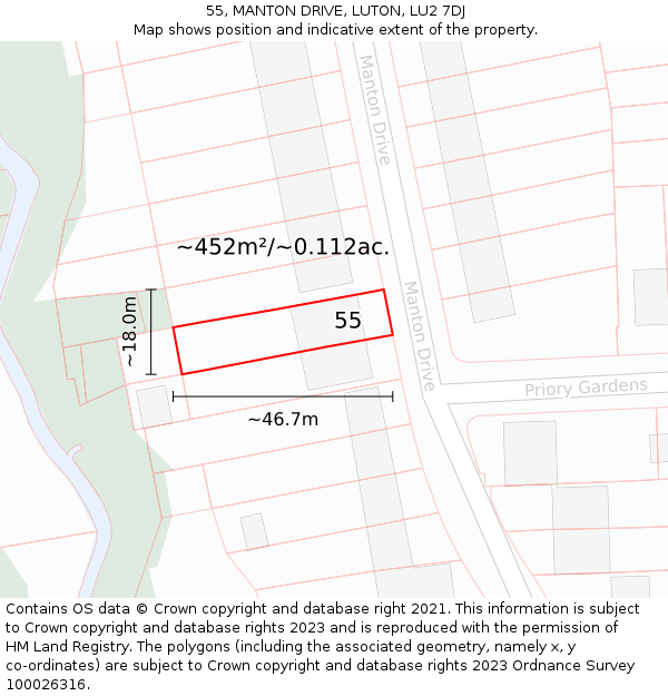 55, MANTON DRIVE, LUTON, LU2 7DJ: Plot and title map